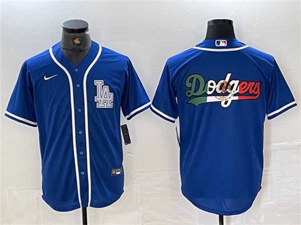 Mens Los Angeles Dodgers Team Big Logo Blue Cool Base Stitched Baseball Jerseys